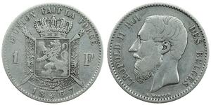 1 Franc Belgio Argento Leopold II (1835 - 1909)