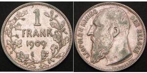 1 Franc Belgio Argento Leopold II (1835 - 1909)