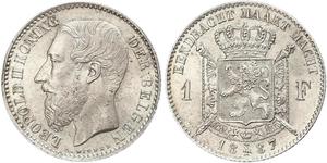 1 Franc Belgio Argento Leopold II (1835 - 1909)