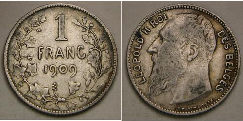 1 Franc Belgio Argento Leopold II (1835 - 1909)