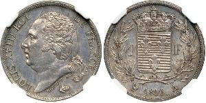 1 Franc Kingdom of France (1815-1830) / Francia Argento Luigi XVIII di Francia (1755-1824)