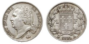 1 Franc Reino de Francia (1815-1830) / Francia Plata Luis XVIII de Francia (1755-1824)