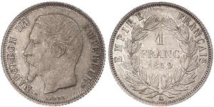 1 Franc Segundo Imperio francés (1852-1870) Plata Napoleon III (1808-1873)