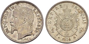 1 Franc Segundo Imperio francés (1852-1870) Plata Napoleon III (1808-1873)