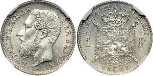 1 Franc Belgien Silber Leopold II (1835 - 1909)