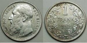1 Franc Belgien Silber Leopold II (1835 - 1909)