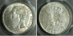 1 Franc Belgium Silver Leopold II of Belgium(1835 - 1909)