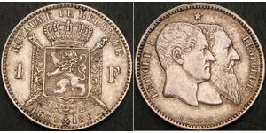 1 Franc Belgium Silver Leopold II of Belgium(1835 - 1909)