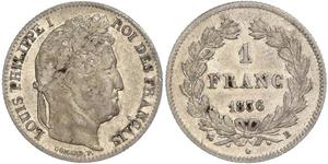 1 Franc July Monarchy (1830-1848) Silver Louis Philippe I of France (1773 -1850)