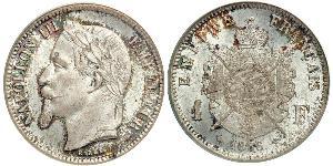 1 Franc Second French Empire (1852-1870) Silver Napoleon III (1808-1873)