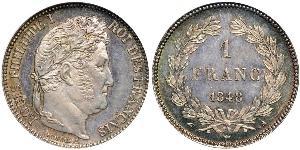 1 Franc 七月王朝 (1830 - 1848) 銀 路易-菲利普一世 (1773 -1850)
