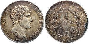 1 Franc 法兰西第一帝国 (1804 - 1814) 銀 拿破仑一世(1769 - 1821)