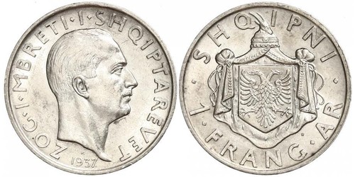 1 Franga Ari Königreich Albanien (1928-1939) Silber Zog I, Skanderbeg III of Albania