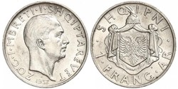 1 Franga Ari 阿尔巴尼亚王国 (1928 - 1939) 銀 Zog I, Skanderbeg III of Albania