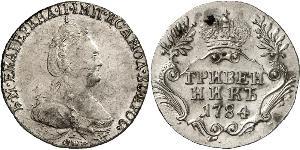 1 Grivennik 俄罗斯帝国 (1721 - 1917) 銀 叶卡捷琳娜二世 (1729-1796)