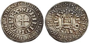 1 Gros Tournois 中世纪的法国 銀 腓力五世 (法兰西) (1292 - 1322)