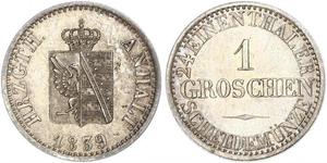 1 Groschen Ангальт-Бернбург (1603 - 1863) Серебро Александр Карл ,герцог Ангальт-Бернбурга,(1805 – 1863)