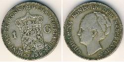 1 Gulden Royaume des Pays-Bas (1815 - ) Argent Wilhelmine (reine des Pays-Bas)(1880 - 1962)