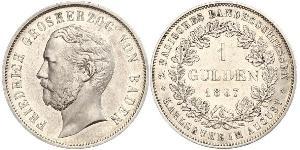 1 Gulden Gran Ducado de Baden (1806-1918) Plata Federico I de Baden (1826 - 1907)