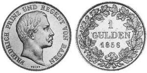 1 Gulden Gran Ducado de Baden (1806-1918) Plata Federico I de Baden (1826 - 1907)