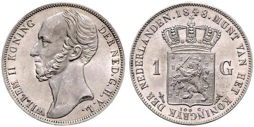 1 Gulden Reino de los Países Bajos (1815 - ) Plata Guillermo II de los Países Bajos (1792 - 1849)