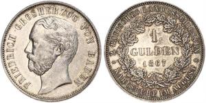 1 Gulden Grand Duchy of Baden (1806-1918) Silver Frederick I, Grand Duke of Baden (1826 - 1907)