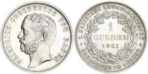 1 Gulden Grand Duchy of Baden (1806-1918) Silver Frederick I, Grand Duke of Baden (1826 - 1907)