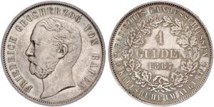 1 Gulden Grand Duchy of Baden (1806-1918) Silver Frederick I, Grand Duke of Baden (1826 - 1907)