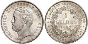 1 Gulden Grand Duchy of Baden (1806-1918) Silver Frederick I, Grand Duke of Baden (1826 - 1907)