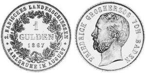 1 Gulden Grand Duchy of Baden (1806-1918) Silver Frederick I, Grand Duke of Baden (1826 - 1907)