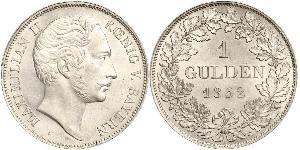 1 Gulden Kingdom of Bavaria (1806 - 1918) Silver Maximilian II of Bavaria (1811 - 1864)