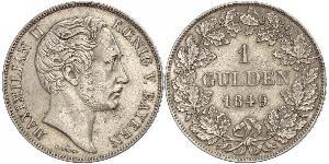 1 Gulden Kingdom of Bavaria (1806 - 1918) Silver Maximilian II of Bavaria (1811 - 1864)