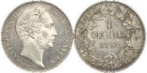 1 Gulden Kingdom of Bavaria (1806 - 1918) Silver Maximilian II of Bavaria (1811 - 1864)