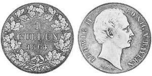 1 Gulden 巴伐利亞王國 (1806 - 1918) 銀 路德维希二世 (巴伐利亚)