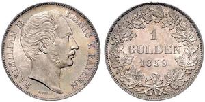 1 Gulden 巴伐利亞王國 (1806 - 1918) 銀 马克西米利安二世 (巴伐利亚国王)