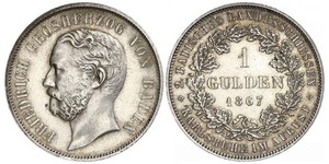 1 Gulden 巴登大公國 (1806 - 1918) 銀 弗里德里希一世 (巴登)