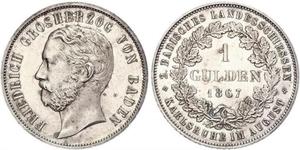 1 Gulden 巴登大公國 (1806 - 1918) 銀 弗里德里希一世 (巴登)