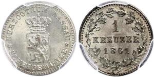 1 Kreuzer Duché de Nassau (1806 - 1866) Argent Adolphe (grand-duc de Luxembourg)