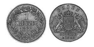 1 Kreuzer Grand Duchy of Baden (1806-1918) Copper Frederick I, Grand Duke of Baden (1826 - 1907)