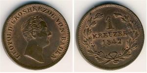 1 Kreuzer Grand Duchy of Baden (1806-1918) Rame Leopoldo di Baden(1790 – 1852)
