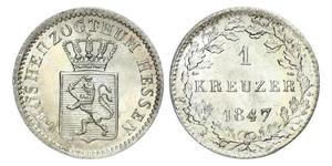1 Kreuzer Grand Duchy of Hesse (1806 - 1918) Silver Louis II, Grand Duke of Hesse