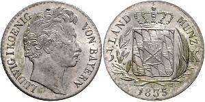 1 Kreuzer Kingdom of Bavaria (1806 - 1918) Silver Ludwig I of Bavaria (1786 – 1868)