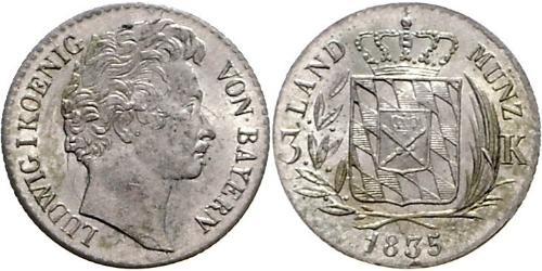 1 Kreuzer Kingdom of Bavaria (1806 - 1918) Silver Ludwig I of Bavaria (1786 – 1868)