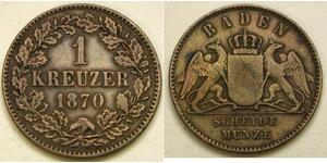 1 Kreuzer 巴登大公國 (1806 - 1918) 銅 弗里德里希一世 (巴登)
