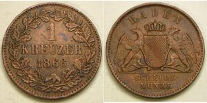 1 Kreuzer 巴登大公國 (1806 - 1918) 銅 弗里德里希一世 (巴登)