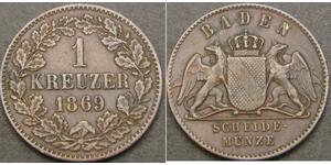1 Kreuzer 巴登大公國 (1806 - 1918) 銅 弗里德里希一世 (巴登)