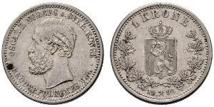 1 Krone United Kingdoms of Sweden and Norway (1814-1905) Argent Oscar II de Suède (1829-1907)