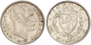 1 Krone Norvegia (1905 - ) Argento Haakon VII di Norvegia (1872 - 1957)