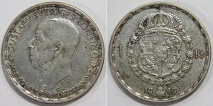 1 Krone Svezia Argento Gustavo V di Svezia (1858 - 1950)