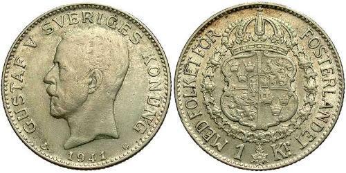 1 Krone Svezia Argento Gustavo V di Svezia (1858 - 1950)